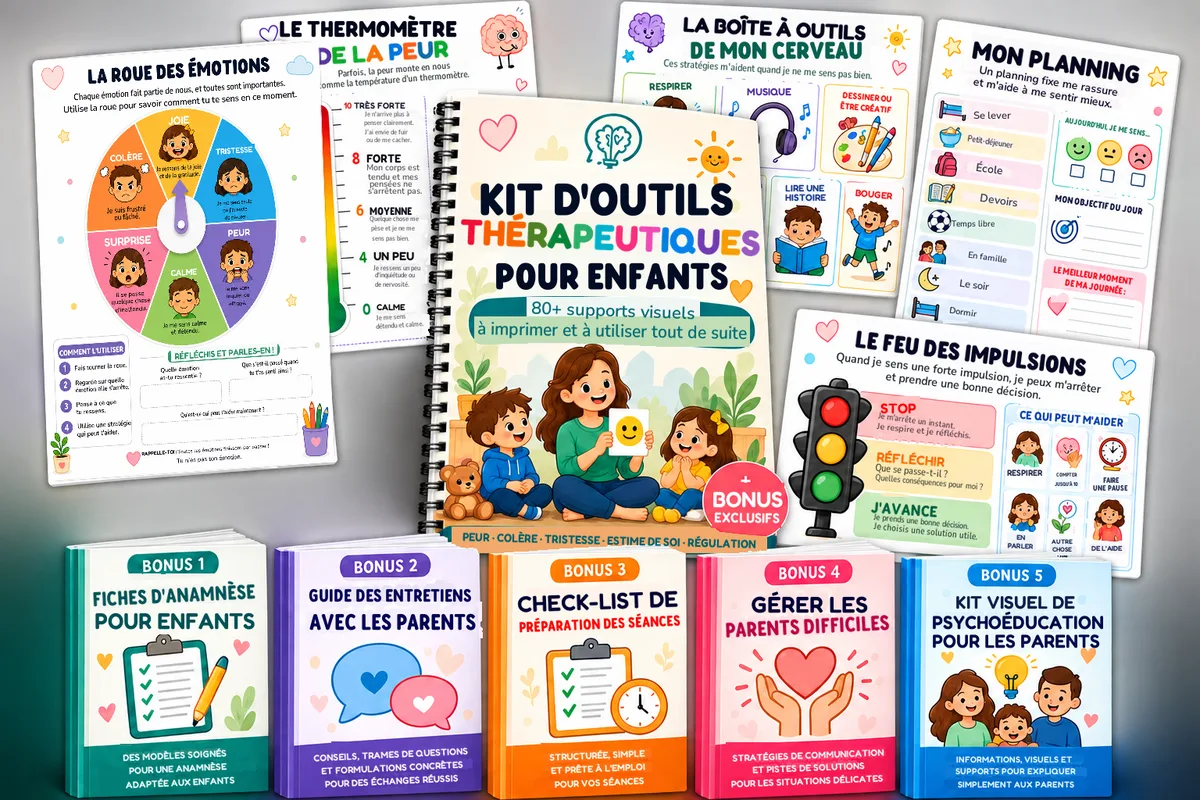Kit d'outils thérapeutiques pour enfants avec des fiches sur les émotions